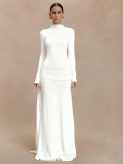 Turtleneck Draped Long Sleeve Maxi Dress