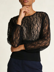 Black lace long sleeve top with round neckline