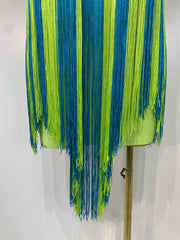 Green Halter Neck Fringe Bandage Mini Dress