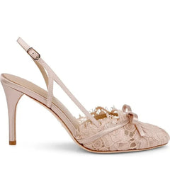 Butterfly Knot Lace Slingback Heels