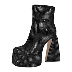 Chunky Platform Rhinestone Ankle Boots