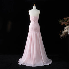 Strapless ruched chiffon trumpet evening dress on mannequin back