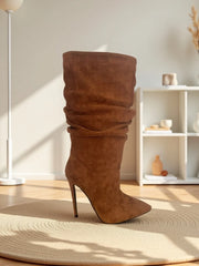 Pleated Stiletto Heel Knee High Boots