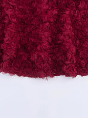 Burgundy Strapless 3D Floral A-Line Long Dress