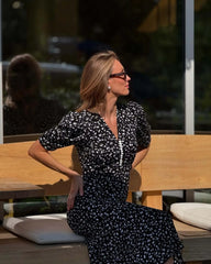 Half-Sleeve Polka Dot Midi Dress