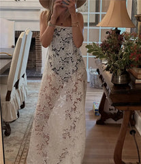 Floral Lace Spaghetti Strap Maxi Dress