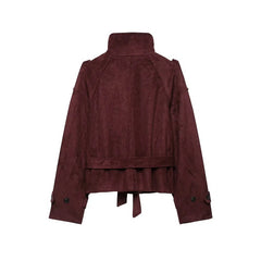 Faux Suede High Neck Cropped Jacket - Back View