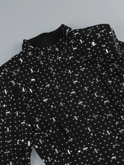 Black Turtleneck Mesh Diamond Long Sleeve Gown