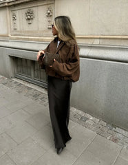 Faux Suede Cropped Bomber Jacket