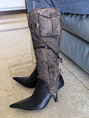 Pointed Belt Buckle Western Metal Chain Detachable Boots