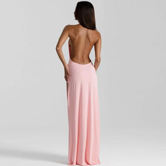 Halter Deep V-Neck Draped Maxi Dress