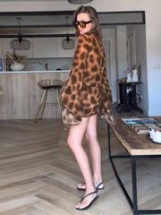 Leopard Cowl Collar Digital Print Mini Dress – Beach Vacation