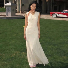 White Cross Neck Draped Maxi Dress