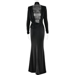 Turtleneck Backless Draped Maxi Dress