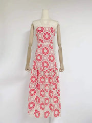 Floral crochet halter maxi dress on mannequin