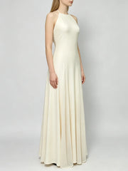 Halter Neck A-Line Maxi Dress with Pleated Skirt