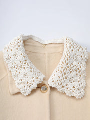 Crochet Collar Beige Belted Wool Blend Coat