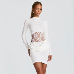 Bodycon mini dress with a sculpted lace waist for refined evening style