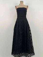 Black Square Neck Floral Bodice Detail Midi Dress