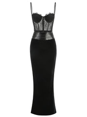 Black Lace Patchwork Strap Maxi Dress
