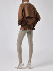 Pearl embellished stand collar jacket back view