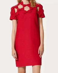 Splicing Bow A-line Red Short Sleeved Mini Dress