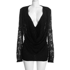 Lace Draped Deep Neckline Mini Dress