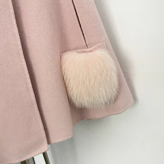 Bow Accent Cape Coat with Fur Pockets