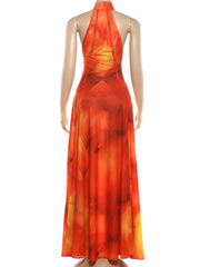 Halter Neck Abstract Print Maxi Dress