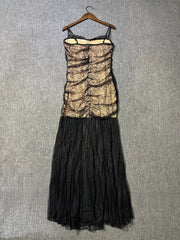 Black Lace Mesh Bodycon Gown with Sheer Overlay