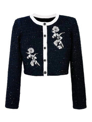 Black Tweed Floral Cardigan & High-Waist Midi Skirt Set