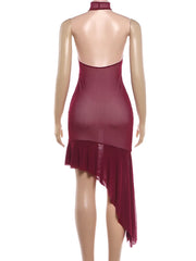 Red dress on a mannequin against a white background