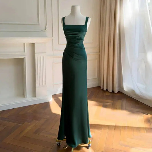 Square neck maxi dress with shirred waist detail, sleeveless