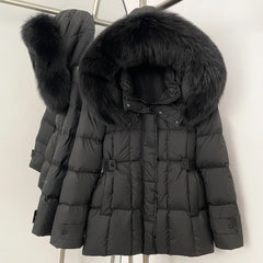 Black puffer coat with fur hood