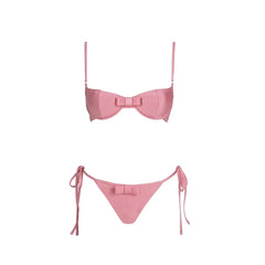 Bow Detail Pink Bikini and Skirt Set