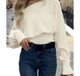 White Off-Shoulder Knit Sweater | Slouchy Pullover Top
