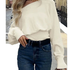 White Off-Shoulder Knit Sweater | Slouchy Pullover Top