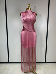 Pink fringe turtleneck dress
