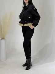 Cropped Drawstring Contrast Hem Jacket