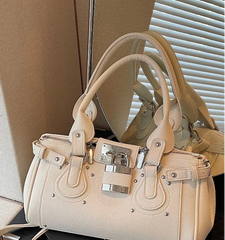 Creamy white satchel bag with lock detail