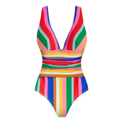 Striped One Piece Swimsuit and Wrap Skirt