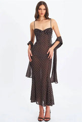 Polka Dot Spaghetti Strap Sweetheart Neck Maxi Dress