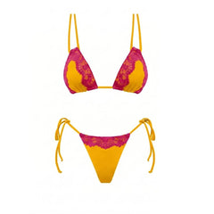 Contrast Trim Lace Two-Piece Swimwear Set