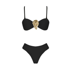 Halter Neck Plunge One-Piece Swimsuit and High-Slit Wrap Skirt Set