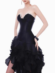 Black strapless ruffled dress