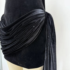 Black Strapless Draped Velvet Mini Dress