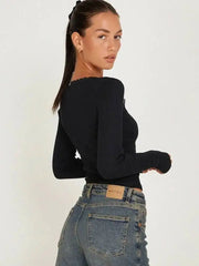 Square Neck Lace Trim Crop Top