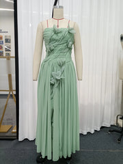 Strapless Ruffled Floral Applique A-Line Ankle-Length Gown