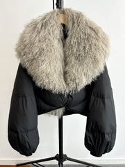 Textured Fur Collar Cropped Jacket