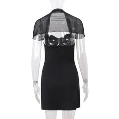 Sweetheart Neck Mini Dress with Sheer Mesh Bolero Sleeves